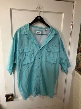 Men’s World Wide Sportsman Fishing Shirt 3XL Teal Short Sleeve Vented Outdoor